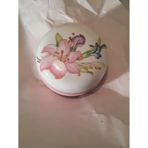 Vintage Trinket Box, Porcelain Floral White and Pink Japan